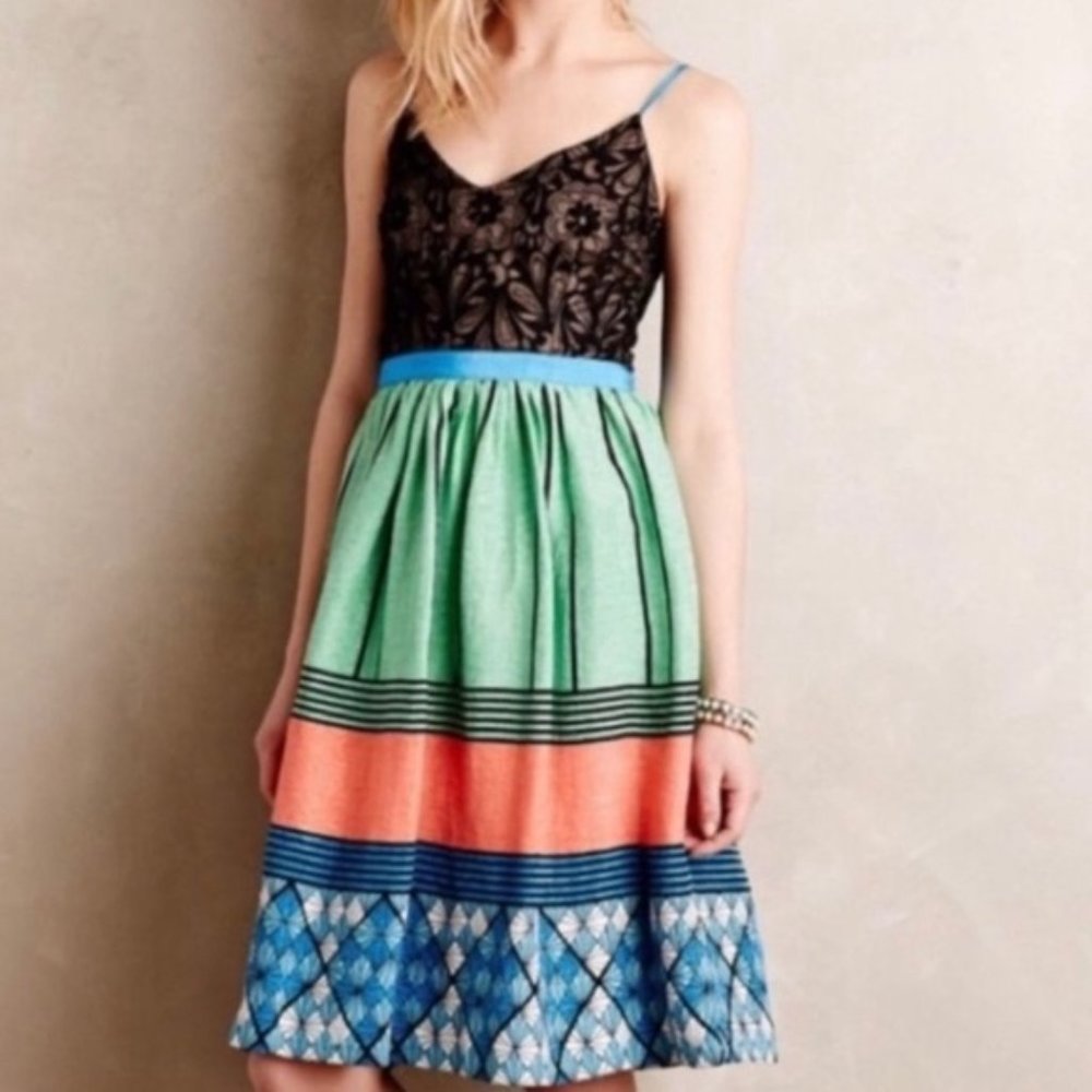 Tracy Reese Black and Multicolor Midi Dress